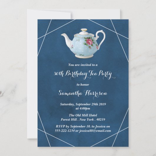 Elegant Teapot Birthday Tea Party Kaart (Voorkant)