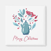 Elegant Teapot Bouquet Merry kerst Magneet (Voorkant)