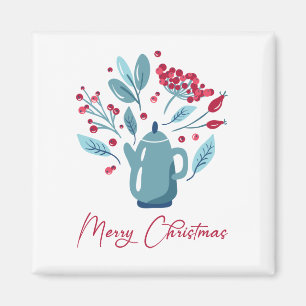 Elegant Teapot Bouquet Merry kerst Magneet