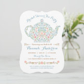 Elegant Teapot Bridal Shower Invitation Kaart (Staand voorkant)