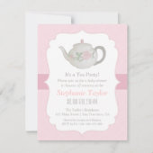 Elegant Teapot Tea Party Baby Shower Invitations Kaart (Voorkant)