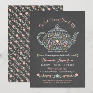 Elegant Teapot Vrijgezellenfeest Chalkboard Invita Kaart