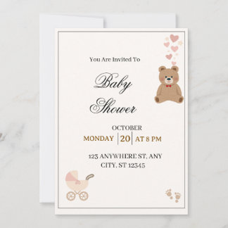 Elegant Teddy Bear Baby Shower Invitation Kaart