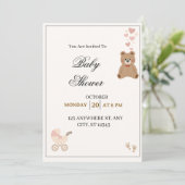 Elegant Teddy Bear Baby Shower Invitation  Kaart (Staand voorkant)
