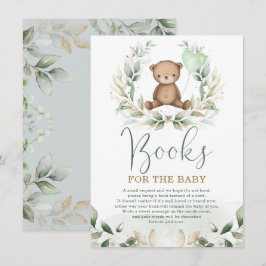 Elegant Teddy Bear Greenery Gold Books voor Baby Informatiekaartje