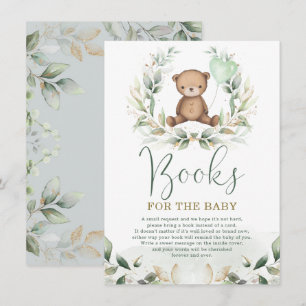 Elegant Teddy Bear Greenery Gold Books voor Baby Informatiekaartje
