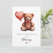 Elegant Teddy Bear Happy 1st Valentine's Day as m Feestdagenkaart (Staand voorkant)