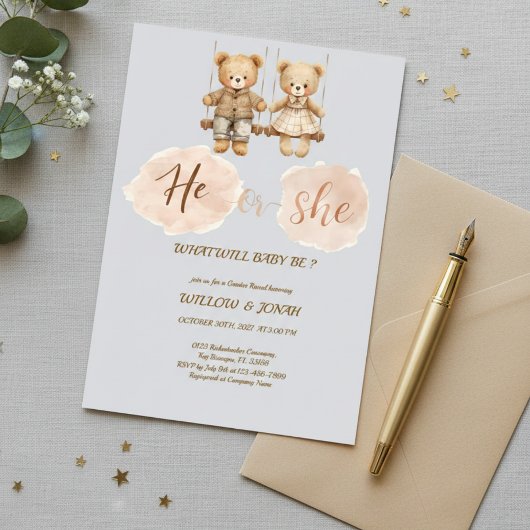 Elegant Teddy Bear "He or She" Gender Reveal