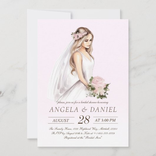 Elegant teder roze bruid-to-be Vrijgezellenfeest Kaart (Voorkant)