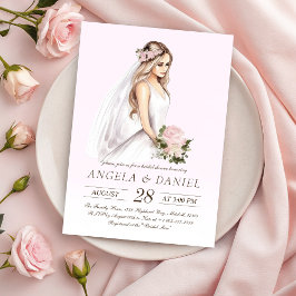 Elegant teder roze bruid-to-be Vrijgezellenfeest Kaart