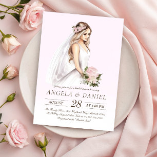 Elegant teder roze bruid-to-be Vrijgezellenfeest Kaart