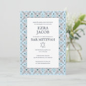 Elegant Tegel Pattern Custom B'nai Bat Bar Mitzvah Kaart (Staand voorkant)