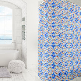 Elegant tegelpatroon mediterraan Italië blauw Douchegordijn