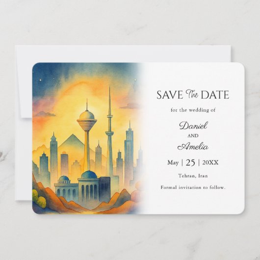 Elegant Teheran Iran Save the Date Wedding Kaart (Voorkant)