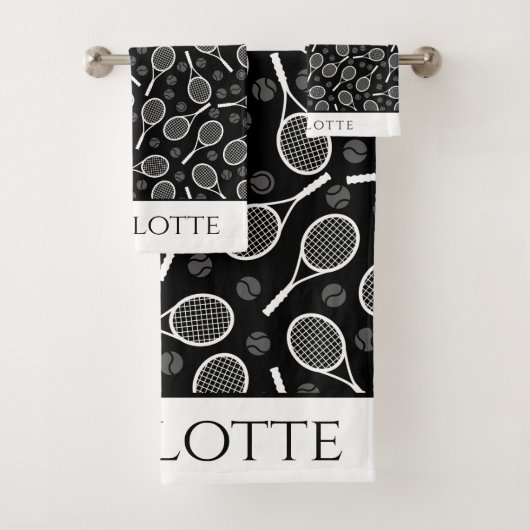 Elegant Tennis Ball Racket Pattern Stijlvol zwart Bad Handdoek (Insitu)