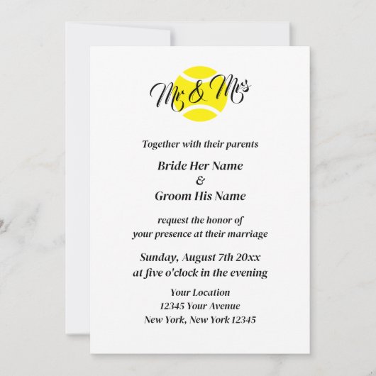 Elegant tennis thema bruiloft uitnodiging sjabloon (Voorkant)