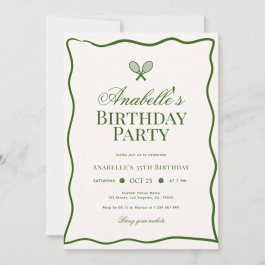 Elegant Tennis Thema Kind of Verjaardagsfeest voor Kaart (Voorkant)