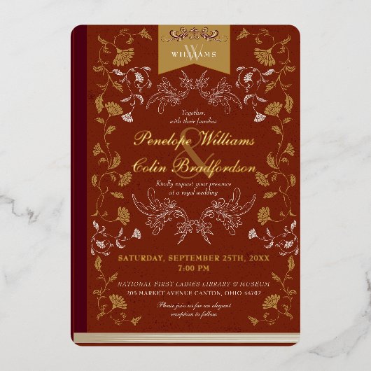 Elegant Terra Cotta Goud Bloemen Boek Hoesje Bruil Folie Uitnodiging (Voorkant)