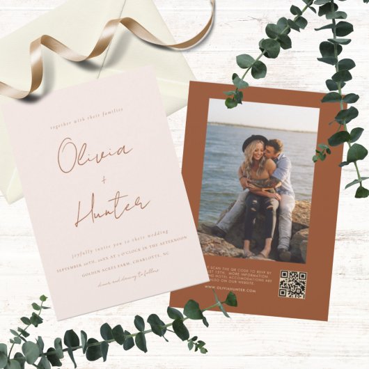 Elegant Terracotta All in One Wedding Invitation Kaart