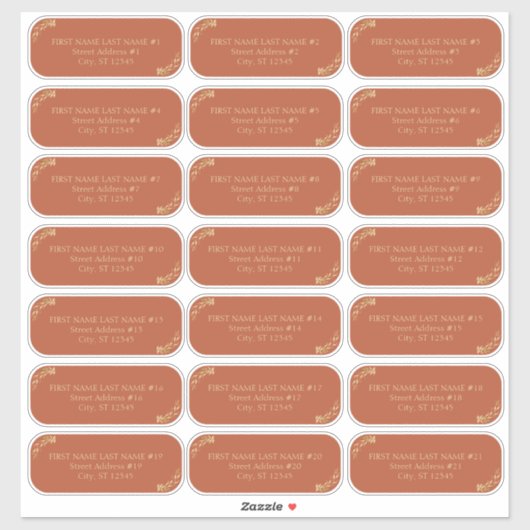 Elegant Terracotta and Gold Wedding Guest Address Sticker (Vel)