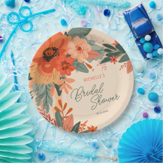 Elegant Terracotta Bloemen Vrijgezellenfeest Papieren Bordje (Feest)