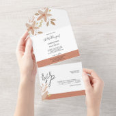 Elegant Terracotta Blush Waterverf Flowers All In One Uitnodiging (Afscheurbaar)