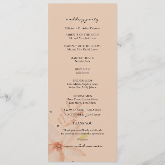Elegant Terracotta Blush Waterverf Flowers Programmakaart (Achterkant)