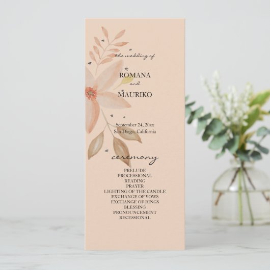 Elegant Terracotta Blush Waterverf Flowers Programmakaart (Staand voorkant)