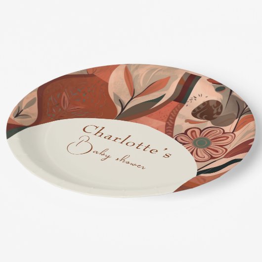 Elegant Terracotta boho baby shower Papieren Bordje (Gekanteld)