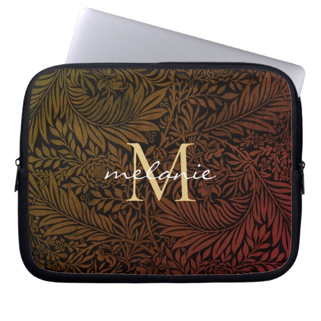 Elegant Terracotta Boho Botanisch Patroon Monogram Laptop Sleeve (Voorkant)