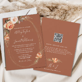 Elegant Terracotta Boho Floral QR Code Wedding Kaart