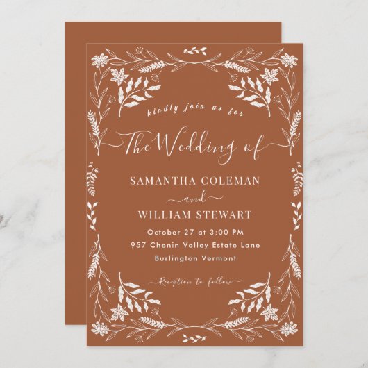 Elegant Terracotta Boho Modern Typography Wedding Kaart (Voorkant / Achterkant)