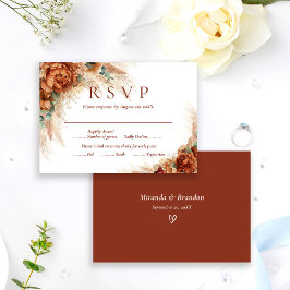 Elegant Terracotta Boho Pampas Grass Wedding RSVP Kaartje