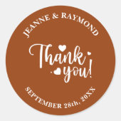 Elegant terracotta bruiloft script dank u ronde sticker (Voorkant)