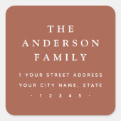 Elegant terracotta bruin retour adres vierkante sticker (Voorkant)