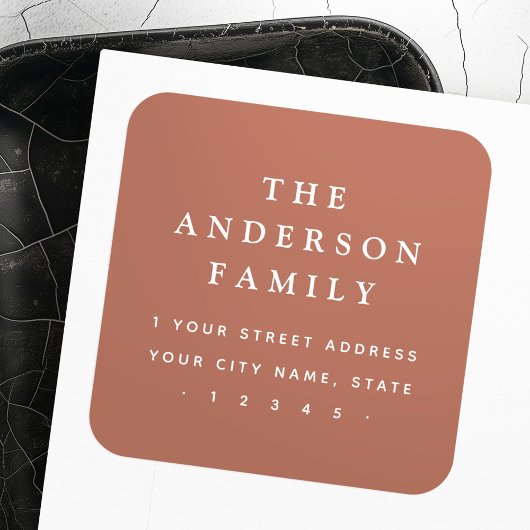 Elegant terracotta bruin retour adres vierkante sticker