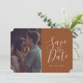 Elegant Terracotta Calligrafie sparen de Datum Fot Kaart (Staand voorkant)