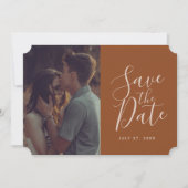 Elegant Terracotta Calligrafie sparen de Datum Fot Kaart (Voorkant)