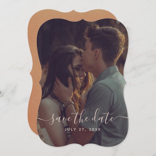 Elegant Terracotta Calligrafie sparen de datum Kaart (Voorkant / Achterkant)