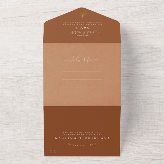 Elegant Terracotta Calligraphy Photo Wedding All In One Uitnodiging (Buitenkant)