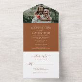 Elegant Terracotta Calligraphy Photo Wedding All In One Uitnodiging (Binnen)