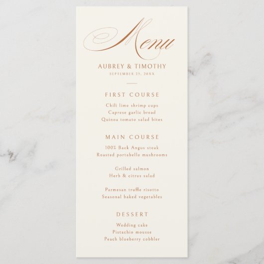 Elegant Terracotta Calligraphy Wedding Menu (Voorkant)
