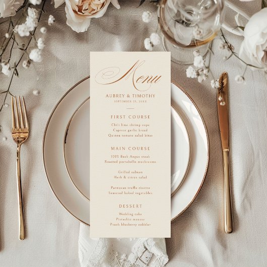 Elegant Terracotta Calligraphy Wedding Menu