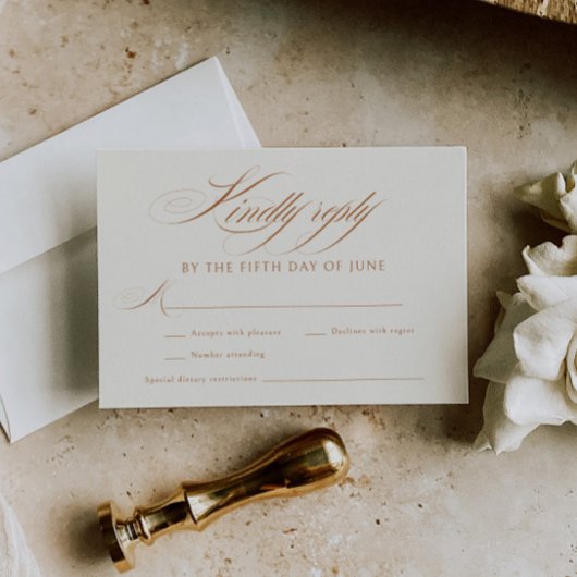 Elegant Terracotta Calligraphy Wedding RSVP Kaartje