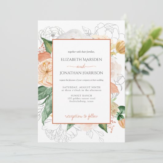 Elegant Terracotta Champagne Floral Script Kaart (Staand voorkant)