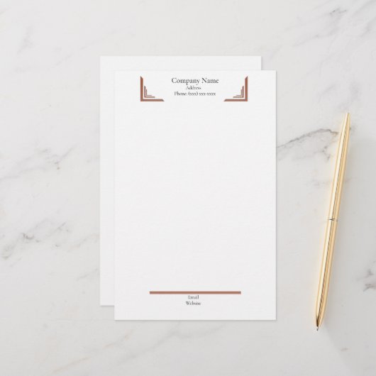 Elegant Terracotta Corner— with Footer Stationery Briefpapier (Voorkant / Achterkant in situ)