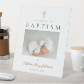 Elegant Terracotta Cross Photo Baptism Welcome Reclamebord Met Voetstuk (Insitu)