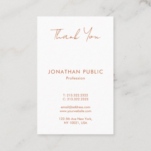 Elegant Terracotta Dank u wel, Trendy Verticaal Visitekaartje (Achterkant)