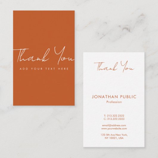 Elegant Terracotta Dank u wel, Trendy Verticaal Visitekaartje (Voorkant / Achterkant)