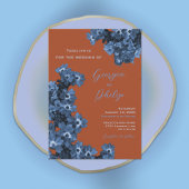 Elegant Terracotta & Dusty Blue Flowers Wedding Kaart